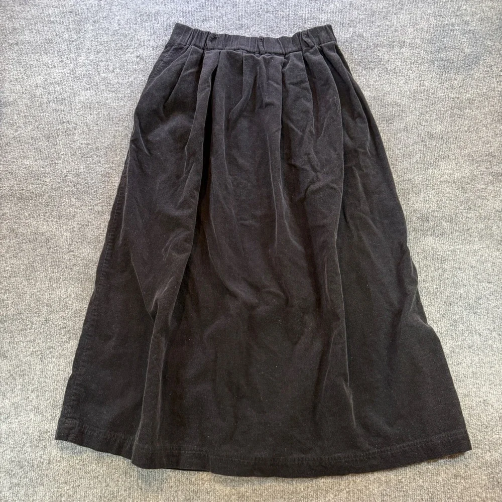 Vintage Susan Bristol Black Corduroy Button Midi Skirt Pockets Pleated Size 10